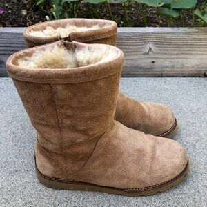UGG Australia Selia Boots W 7 Leather Shearling Brown Zip Shoes 1001879